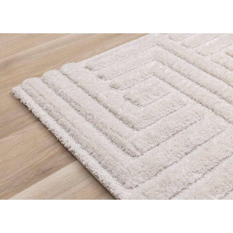Luxury White Maze Textured High-Low Area Rug