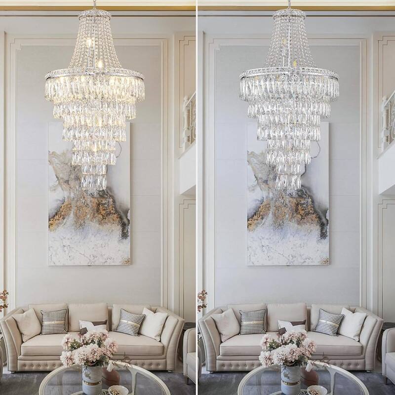 KAYLA High Ceiling Chandelier 13-Light Gold Modern Crystal Chandeliers Pendant Light Foyer Chandelier Fixtures