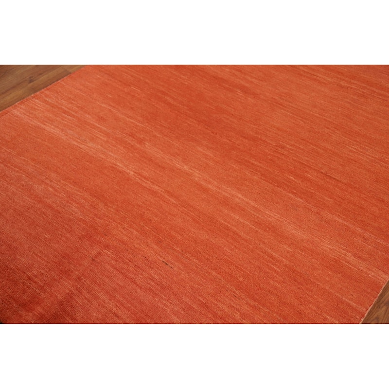 Orange Modern Gabbeh Oriental Area Rug Handmade Stripe Wool Carpet - 4'10" x 6'5"