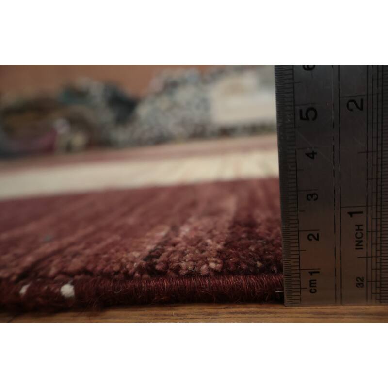 Hand Knotted Oriental 100% Wool Carpet Modern Geometric Red Gabbeh Area Rug - 10' 2'' X 8' 2''