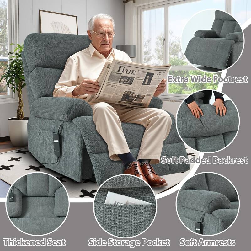 Oversized Power Lift Recliner Chair, Electric Recliner with Remote Control & Side Pocket, Home Theater Lazy Boy Sofa Chair