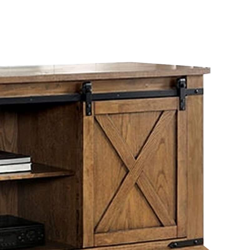 Bego 72 Inch TV Entertainment Console, Sliding Barn Door, Shelves, Brown