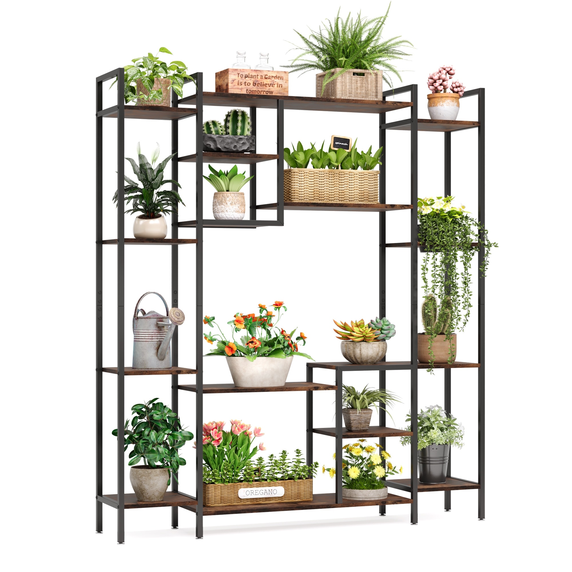 Wood/ Metal 15-Shelf Indoor Plant Stand Flower Display Rack - Bed