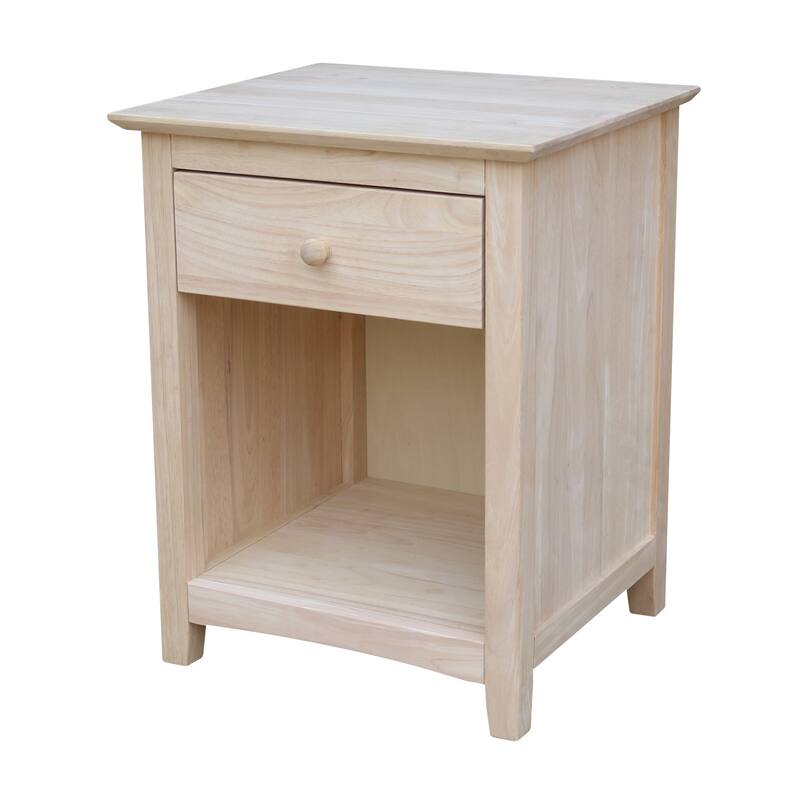 International Concepts Solid Wood 1-Drawer Nightstand, Unfinished Bedside Table with Open Shelf and 15.3" Deep Drawer