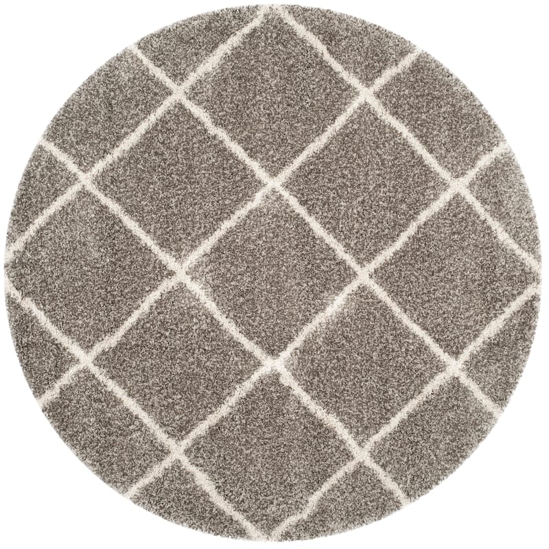 SAFAVIEH Hudson Shag Raili Diamond Trellis 2-inch Thick Rug - 11' Round - Grey/Ivory