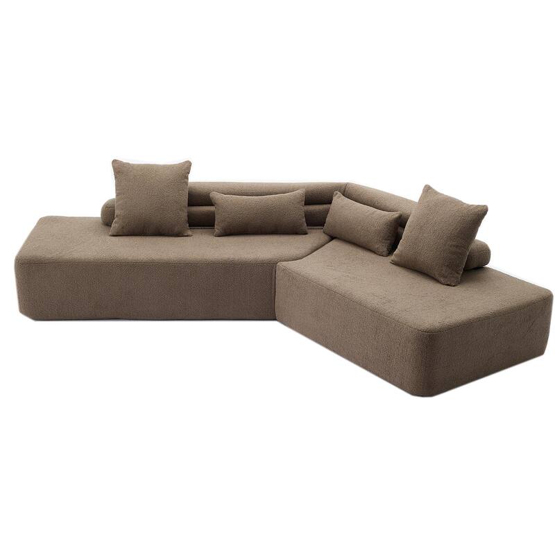 128" Polyester Modular 4-Seater Sectional Sofa with Boucle Teddy Fabric, Pocket Spring Support, and No Assembly Required