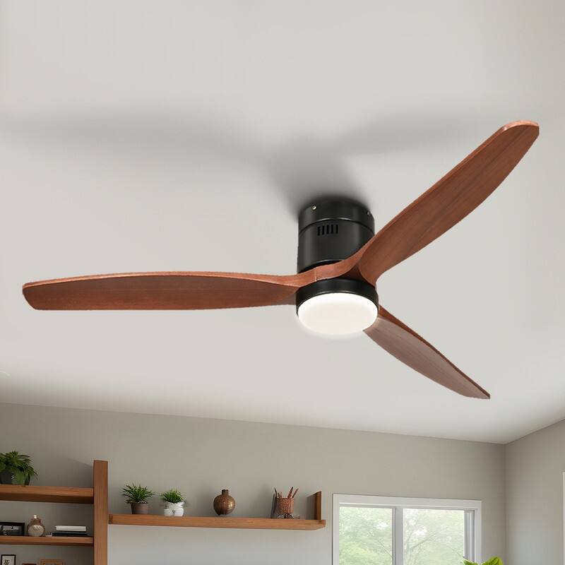 Moasis 52 Inch Flush Mount Ceiling Fan with Light and Remote Control,Low Profile Smart Ceiling Fan - Brown