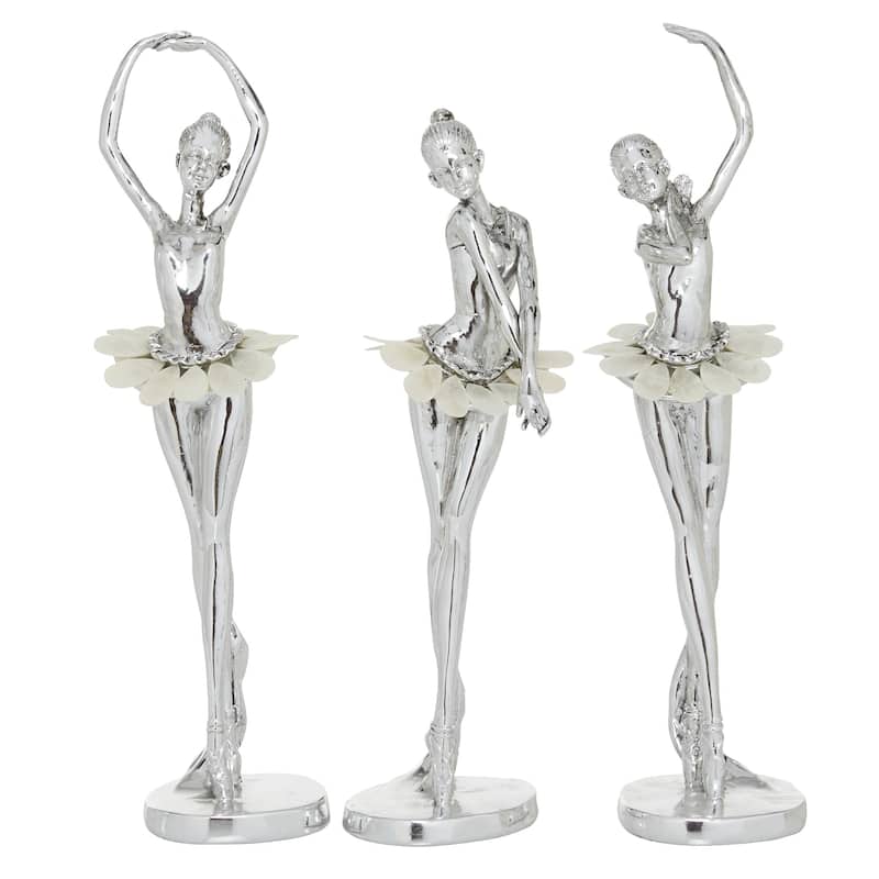 Silver Polystone Dancer Decorative Sculpture with Capiz Inlay (Set of 3)