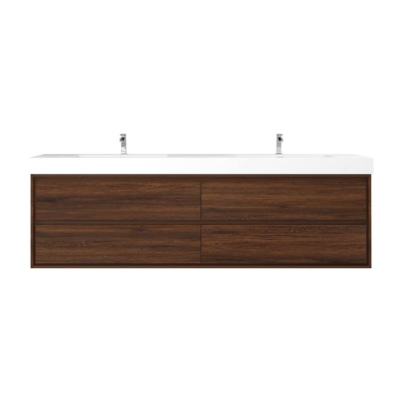 Morava 84" Floating Vanity with Double Sink - 84 - Rosewood