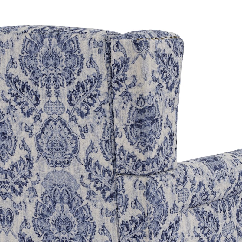 Traditional Floral Patterned Wingback Armchair with Nailhead Trim