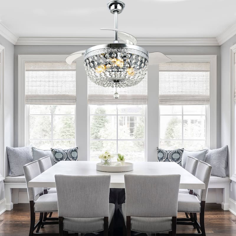 Bella Depot 42 Modern Crystal Retractable Ceiling Fan with Light and Remote - 42"