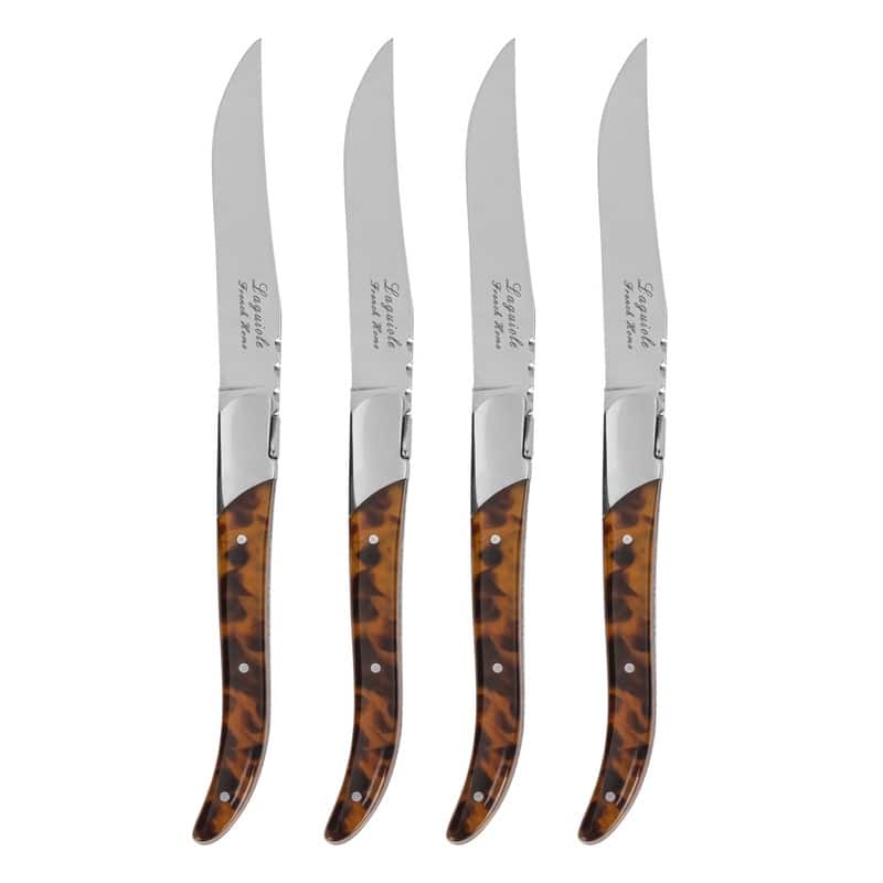 French Home Tortoise Shell 4-Piece Laguiole Connoisseur Steak Knife Set