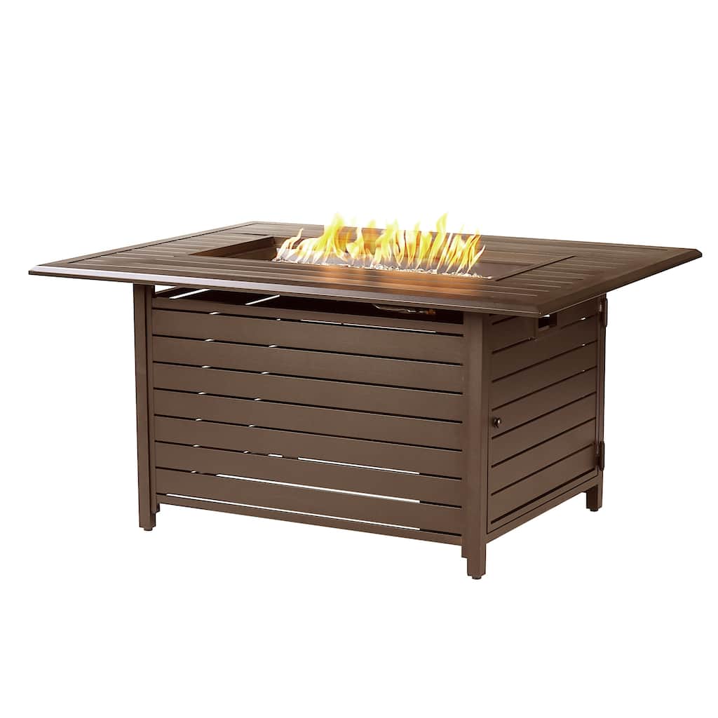 Rectangular 48 in. x 36 in. Aluminum Propane Fire Pit Table, Glass Beads, Two Covers, Lid, 57,000 BTUs