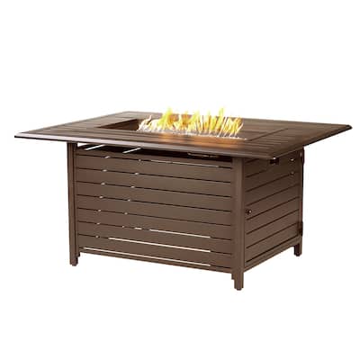 Rectangular 48 in. x 36 in. Aluminum Propane Fire Pit Table, Glass Beads, Two Covers, Lid, 55,000 BTUs - N/A
