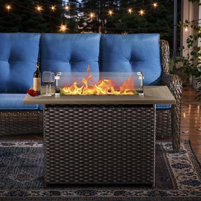 Outdoor Propane Fire Pit Table - 55000 BTU, Adjustable Flames with Wind Guard - Rectangle
