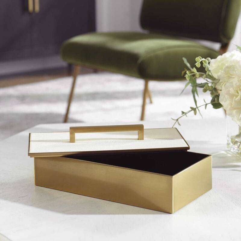 Rectangular Box with Lid and Handle - 14" - Brass Finish