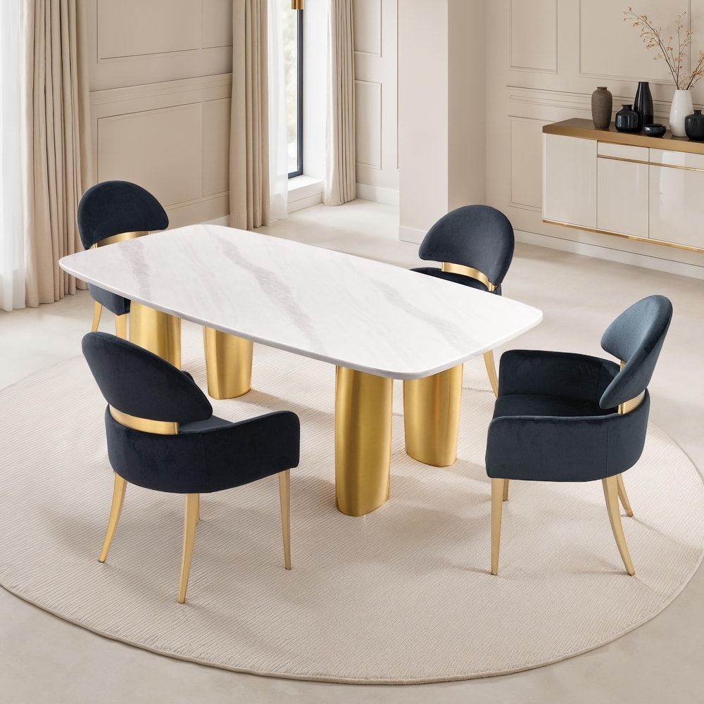 Furniture of America Luvien Modern 5-Piece Sintered Stone Top Dining Table Set