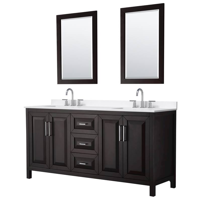 Wyndham Collection WCV252572D-QTZ-US3M24 Daria 72" Free Standing - Dark Espresso / White Quartz Top / Polished Chrome