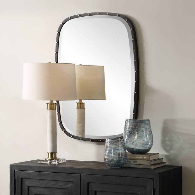 Industrial Wall Mirror - 36" - Matte Black Finish