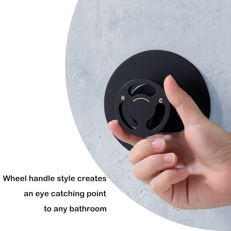 Modern Wall Mounted 2-Hole Bathroom Faucet Widespread with Wheel Handle in Black/Gold