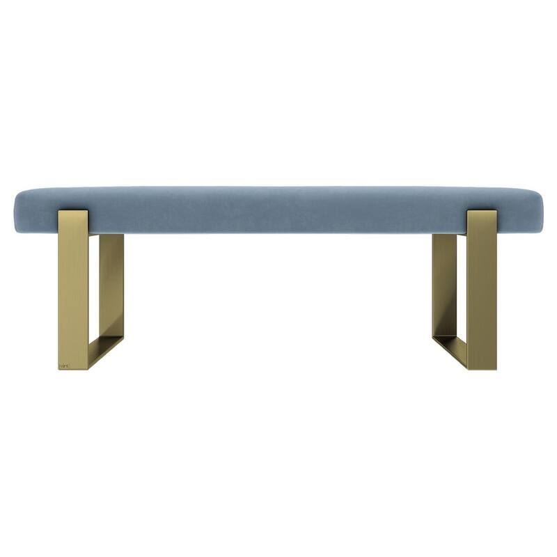 Vant Upholstered Bed Bench - Micro Suede Ocean Blue-Burnished Brass
