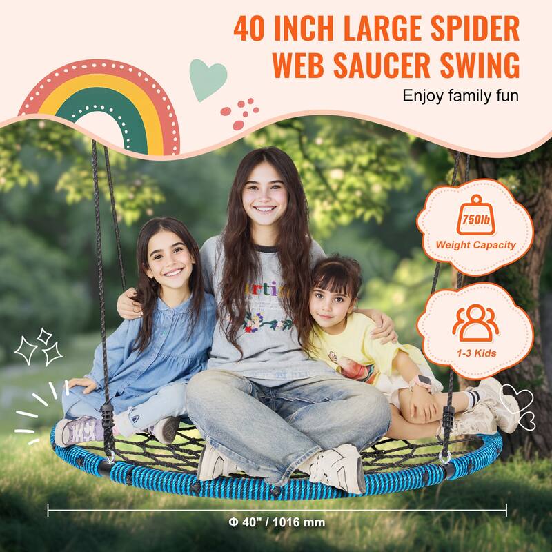 Spider Web Saucer Swing with Tree Hanging Straps and Adjustable Multi-Strand Ropes - 40"