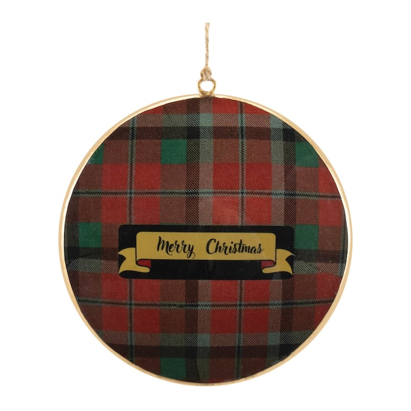 Metal Deer and Pine Tree Plaid Christmas Disc Ornaments - 6" - 6ct