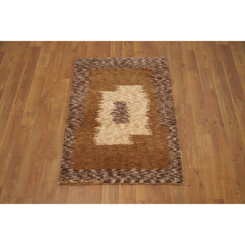 Hand Knotted Oriental 100% Wool Carpet Modern Geometric Brown Gabbeh Area Rug - 2' 10'' X 2' 1''