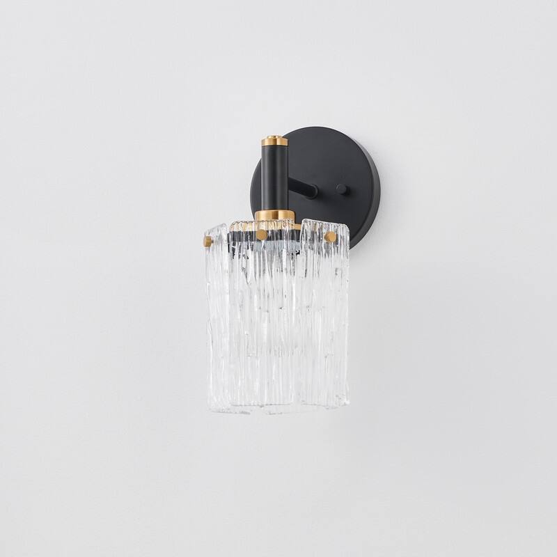 KAWOTI 1- Light Wall Sconce with Textured Glasses (Black & Gold) - W5.25"x H11" x D7.25"