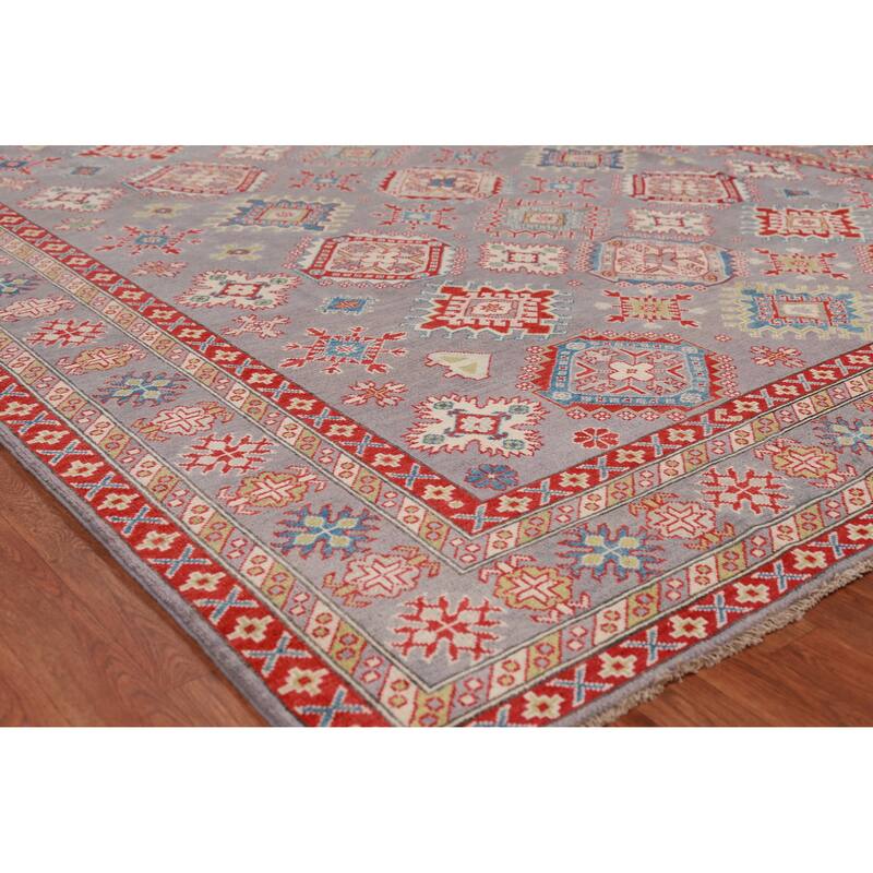 Hand Knotted Oriental 100% Wool Carpet Traditional All-Over Greys & Charcoal Kazak Area Rug - 9' 8'' X 8' 2''
