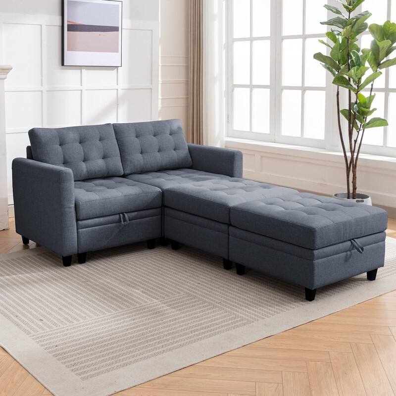 Mixoy Modular Sectional Sofa with Adjustable Armrest,Storage Ottoman,Modern L/U Shaped Living Room Furniture Set