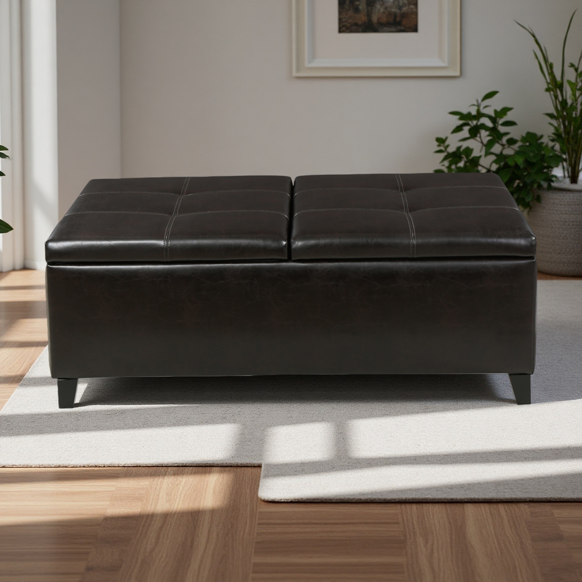 48"L Faux Leather Storage Ottoman with Birch Wood Frame - Multi-Functional Seat, Storage Coffee Table, 150 lbs Weight Capacity