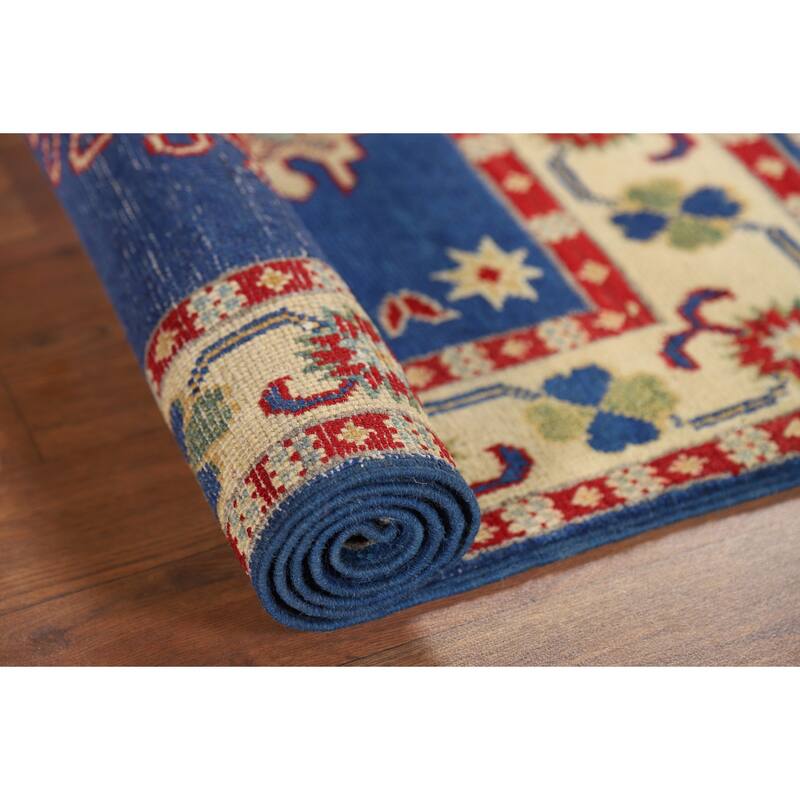 Blue Kazak Oriental Foyer Rug Hand-Knotted Wool Carpet - 2'8" x 4'0"