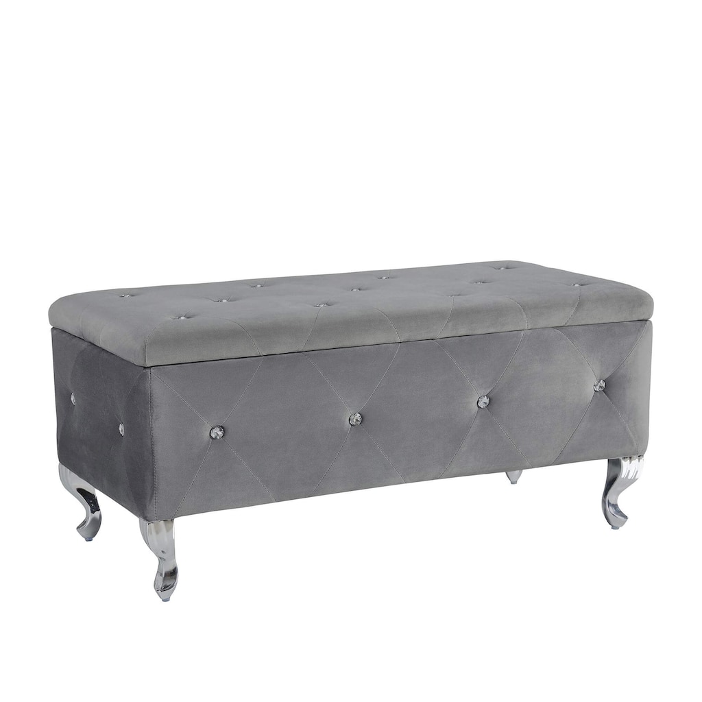 Decorative Bench Makeup Bench with Crystal Buttons, Exquisite Storage Bench Padded Seat with Safety Hinged Flap