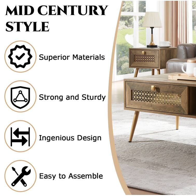 42" W Wood Rectangular Coffee Table with Storage Shelf and Drawer
