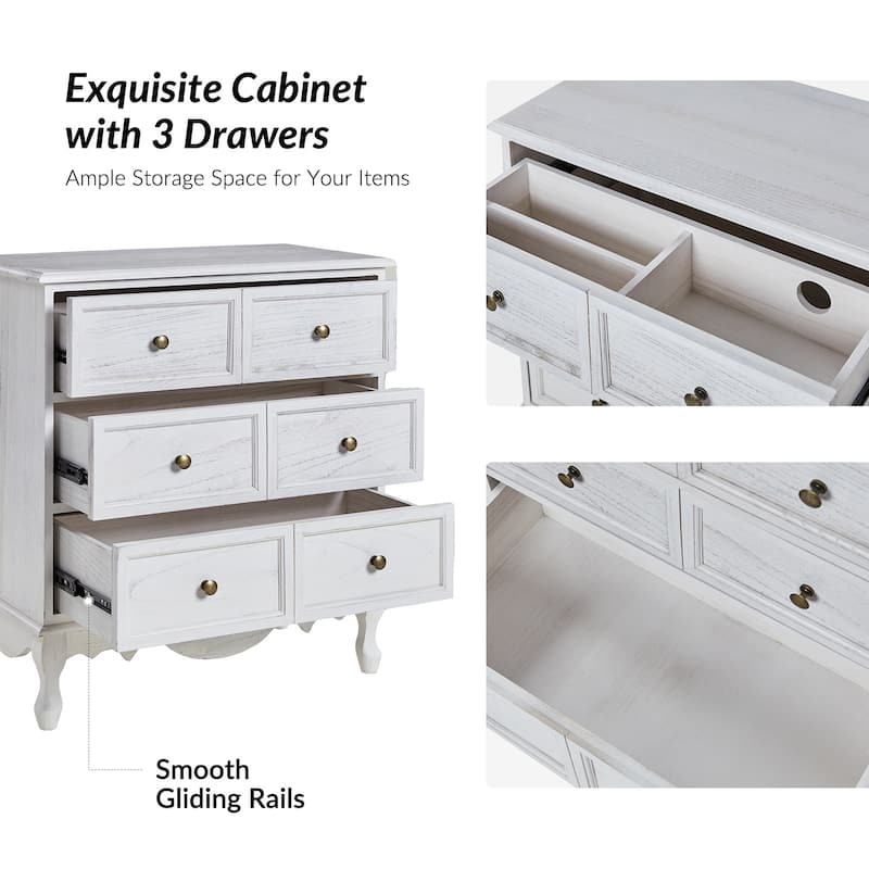 Pallantium Farmhouse 30"Tall Distressed 3-Drawer Nightstand With Solid Wood Legs and Adjustable Feet by HULALA HOME
