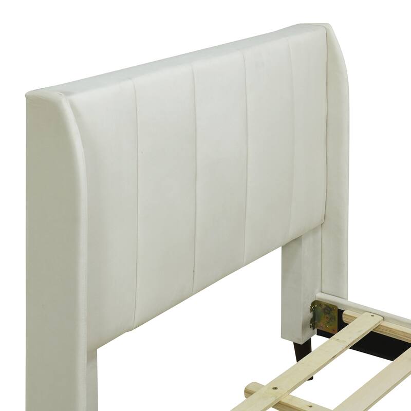 Twin Size Upholstered Platform Bed with Tufted Velvet Headboard