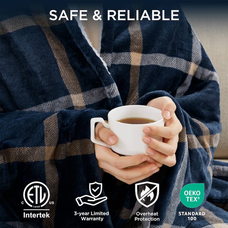 Woolrich Print Plush to Sherpa Heated Throw