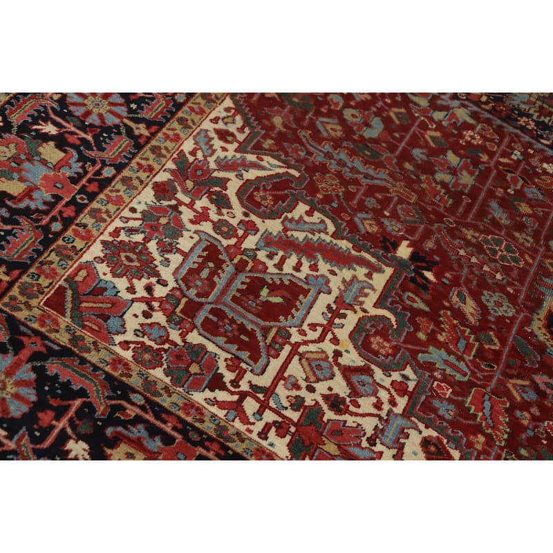 Hand Knotted Oriental 100% Wool Carpet Traditional Floral Red Heriz (serapi) Area Rug - 12' 6'' X 9' 9''