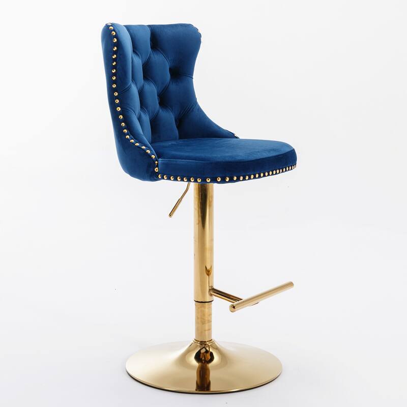 Set of 2 Swivel Velvet Barstools with Adjustable Height 25-33 Inches