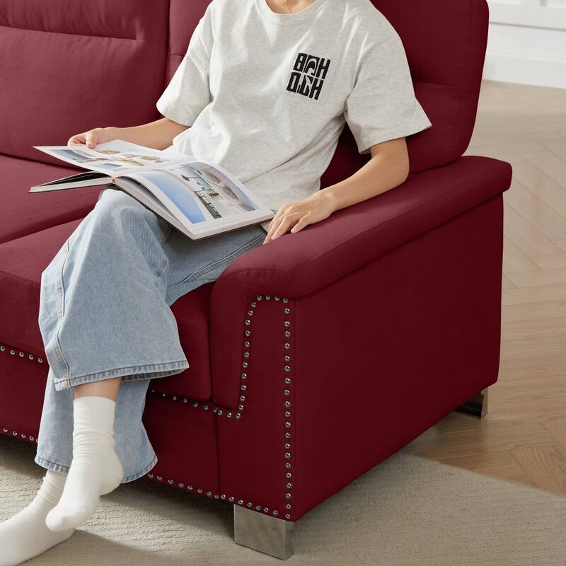 84.2" Modern Snowfleece Fabric 3-Seater Sofa with Nailhead Trim