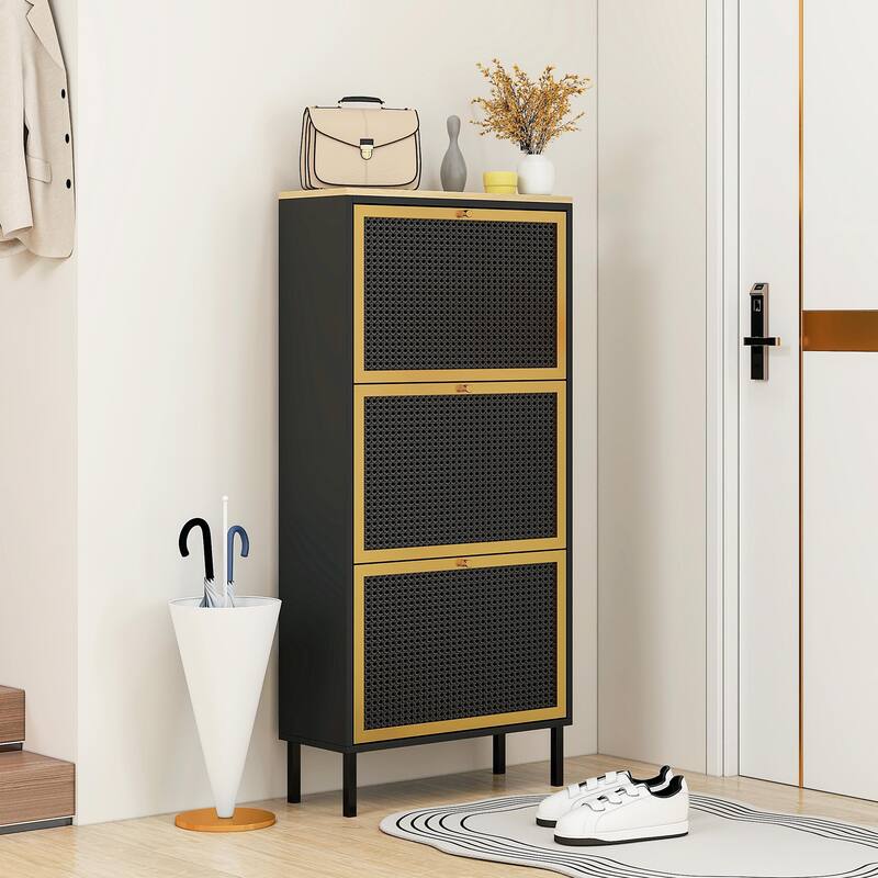 Modern Freestanding Shoe Storage Cabinet with 3 Metal Doors