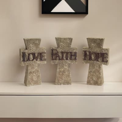 HomeRoots Set Of Three 11" Gray Resin Cross Figurine - 2' X '10.75' X '6