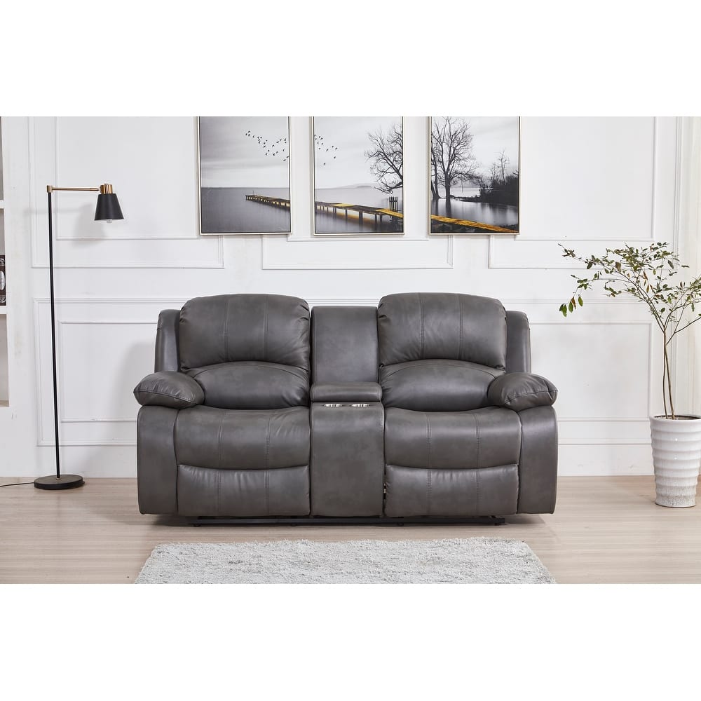 Betsy Furniture Bonded Leather Power Rclining 2-seat Loveseat with Console 8018