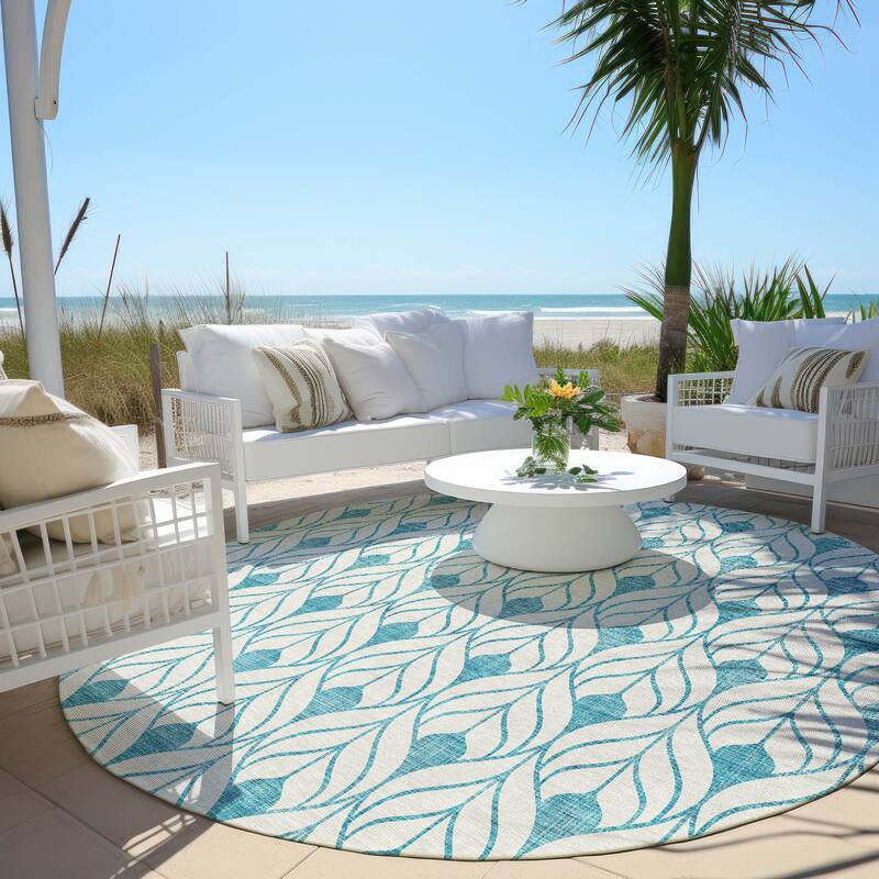 Machine Washable Indoor/ Outdoor Chantille Contempoary Geo Rug - Teal - 8' x 8'