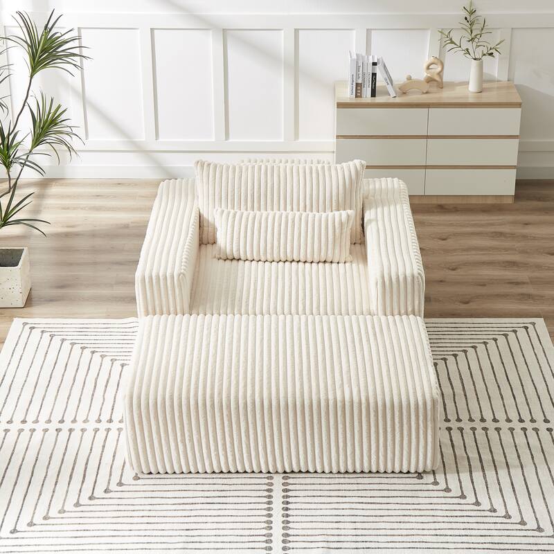 75-Inch Plush Corduroy Fabric Sofa Set with Removable Footrest for Livingroom Fluffy Modular Sleeper Sofa Chair
