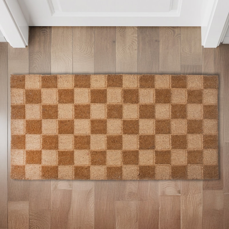 Engraved Coir Doormat with Checkerboard Print and PVC Back - 32.0"L x 16.0"W x 0.1"H