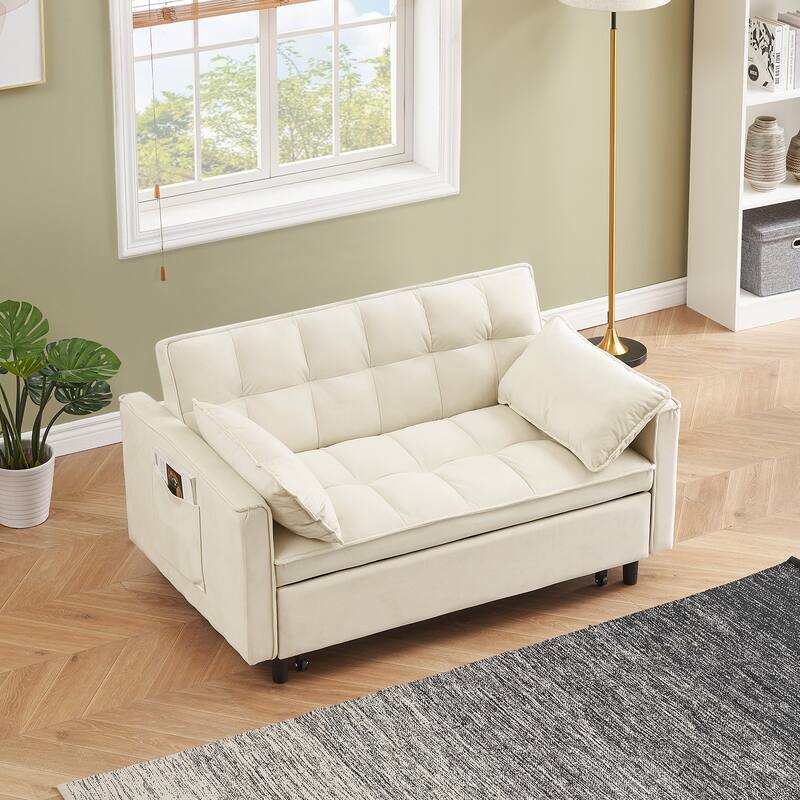 55" 3-in-1 Double Pull-Out Sofa Bed for Living Room