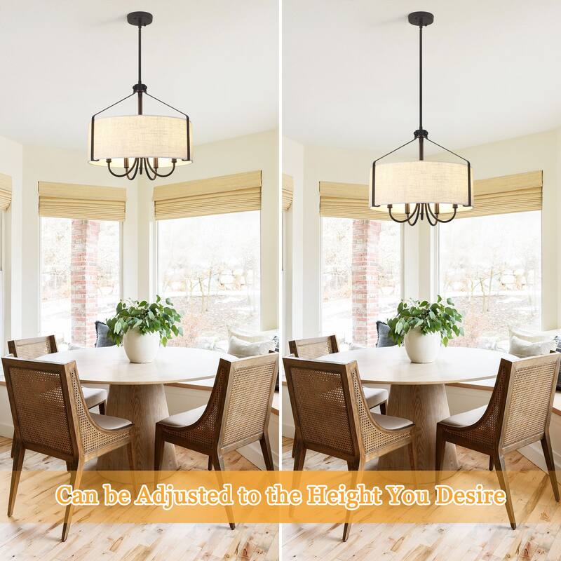 18.35inch 5-Light Modern Adjustable Height Chandelier Metal Frame with Shade for Multiple Spaces
