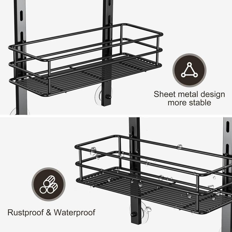 Adjustable Anti-slip Hanging Shower Caddy over Shower Head,Rustproof Bathroom Hanging shower Organizer with 4 Hooks for Razor